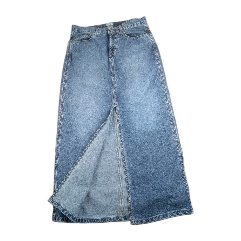 Calvin Klein Jeans Y2K Denim Maxi Skirt Size 5 Blue Long Bias Slit Vintage Style